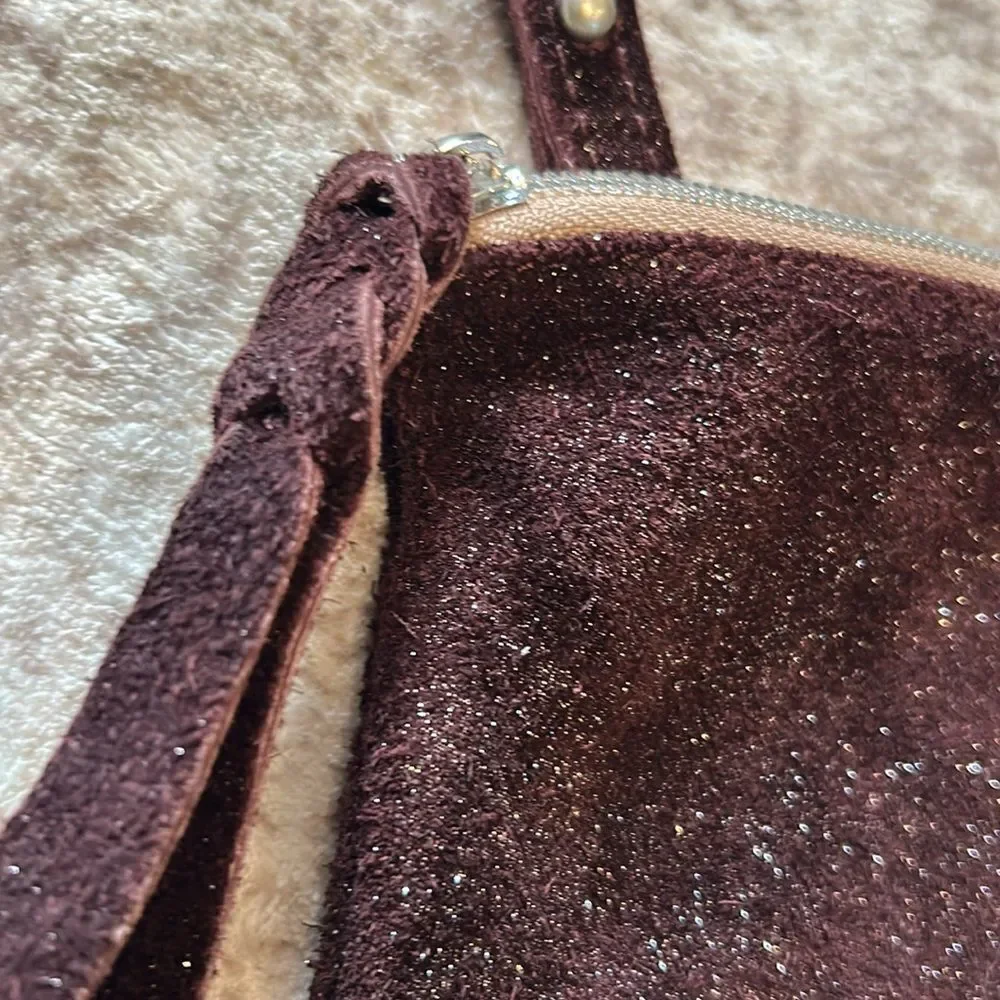 Monserat de Lucca Elegant burgundy Suede leather with metallic sparkles Bag